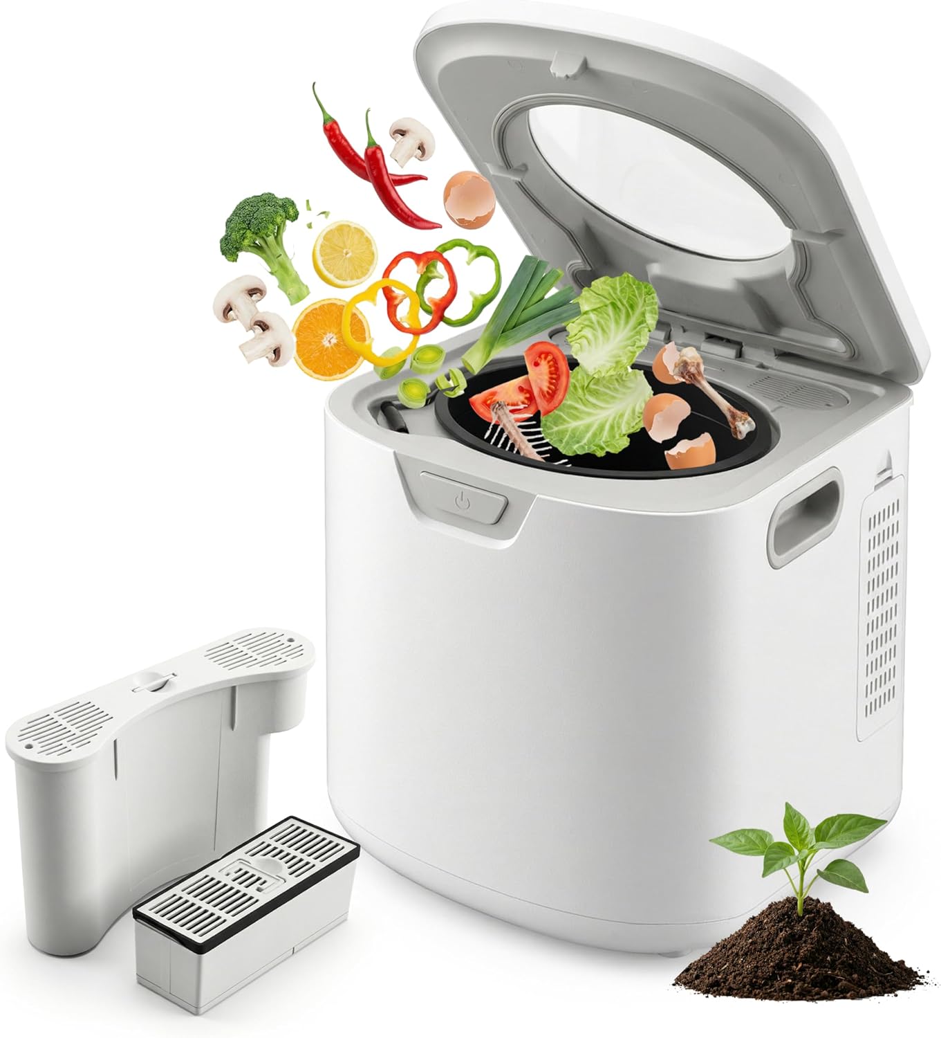 NutriChef 4 Qt Electric Kitchen Composter, White