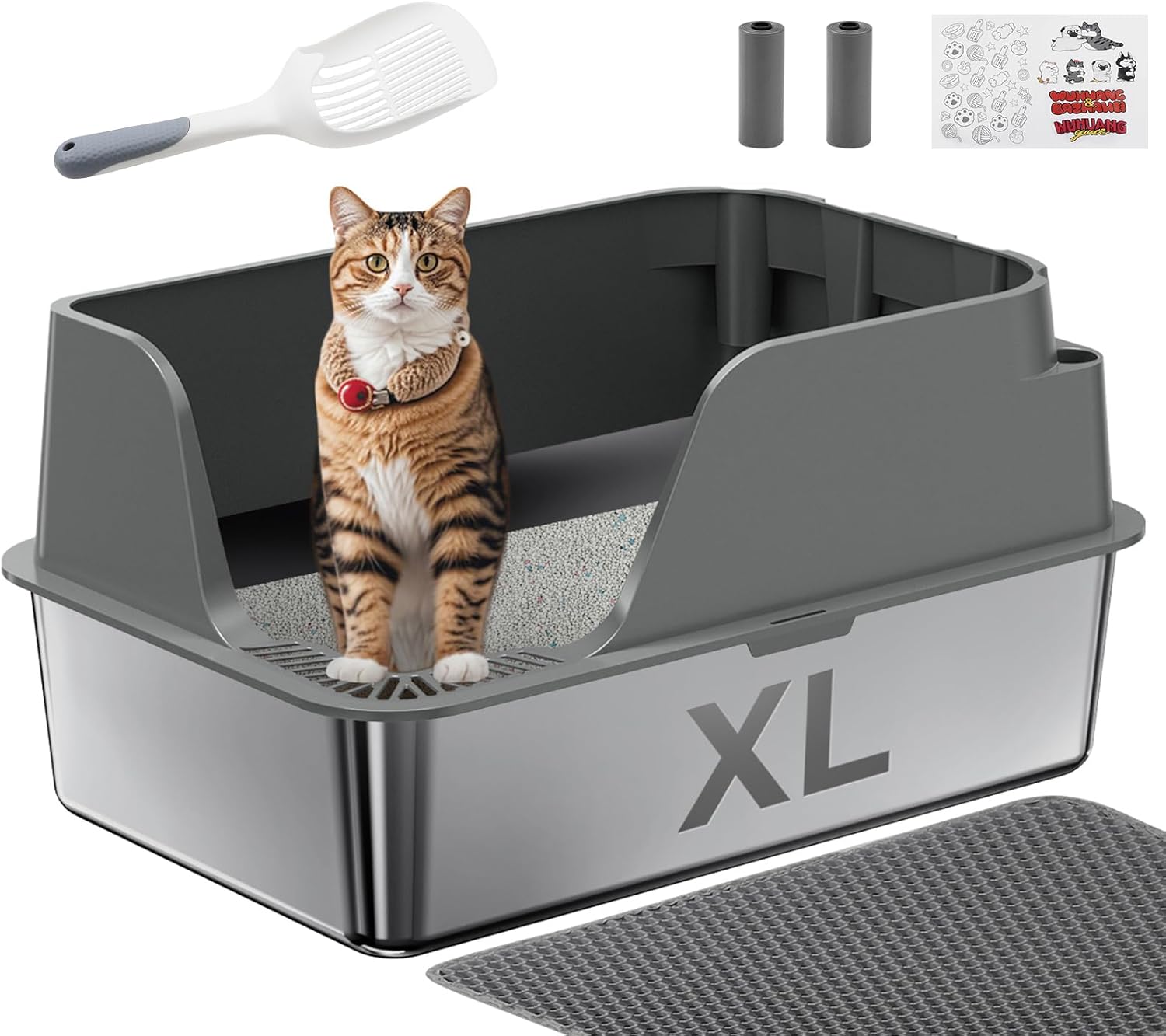 XL Stainless Steel Cat Litter Box with Lid