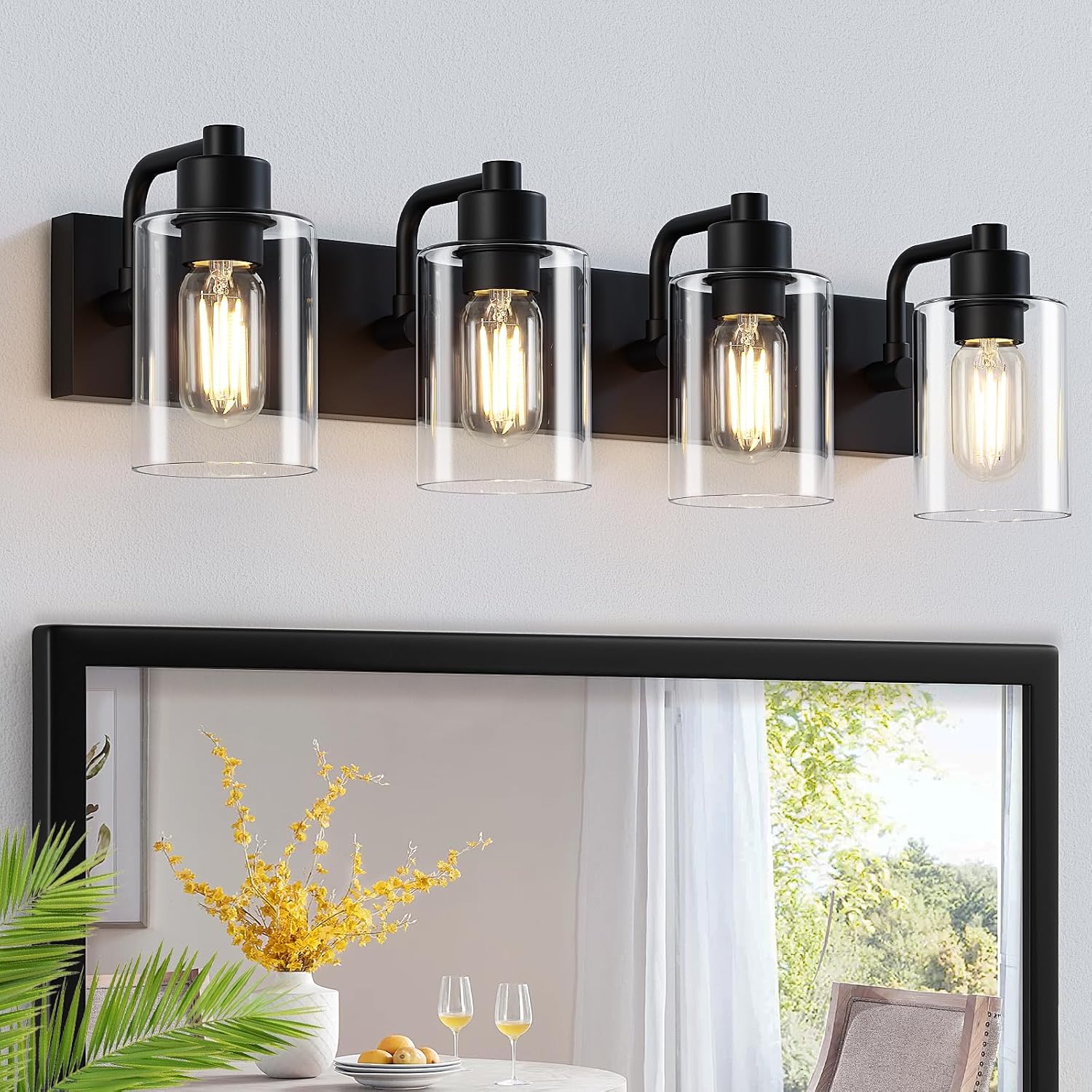 Modern Matte Black 4-Light Bathroom Vanity Light