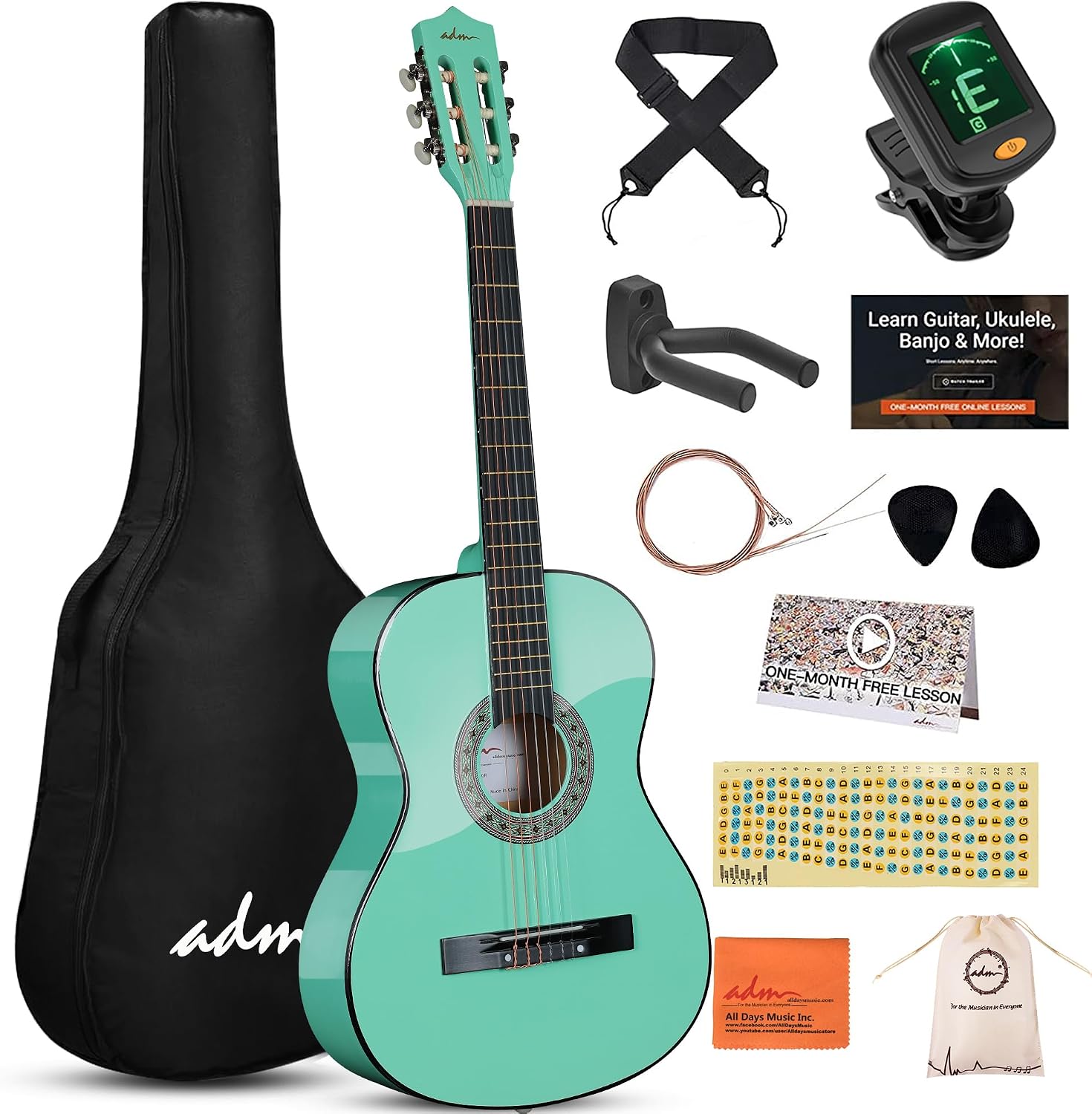 ADM 38" Beginner Acoustic Classical Guitar Kit