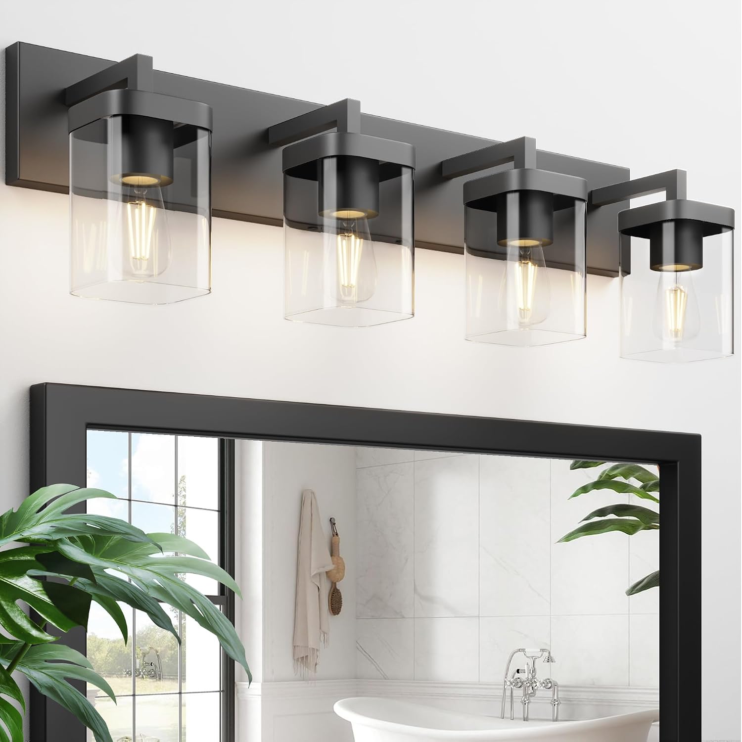 4-Light Bathroom Vanity Light Fixture, Square