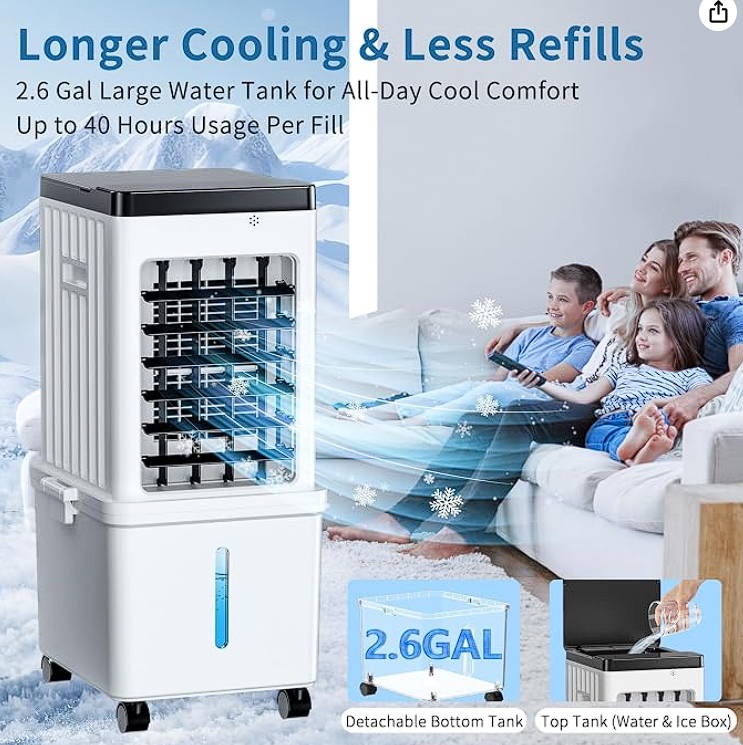 Portable Evaporative Air Cooler 2.6 Gal, 3-in-1