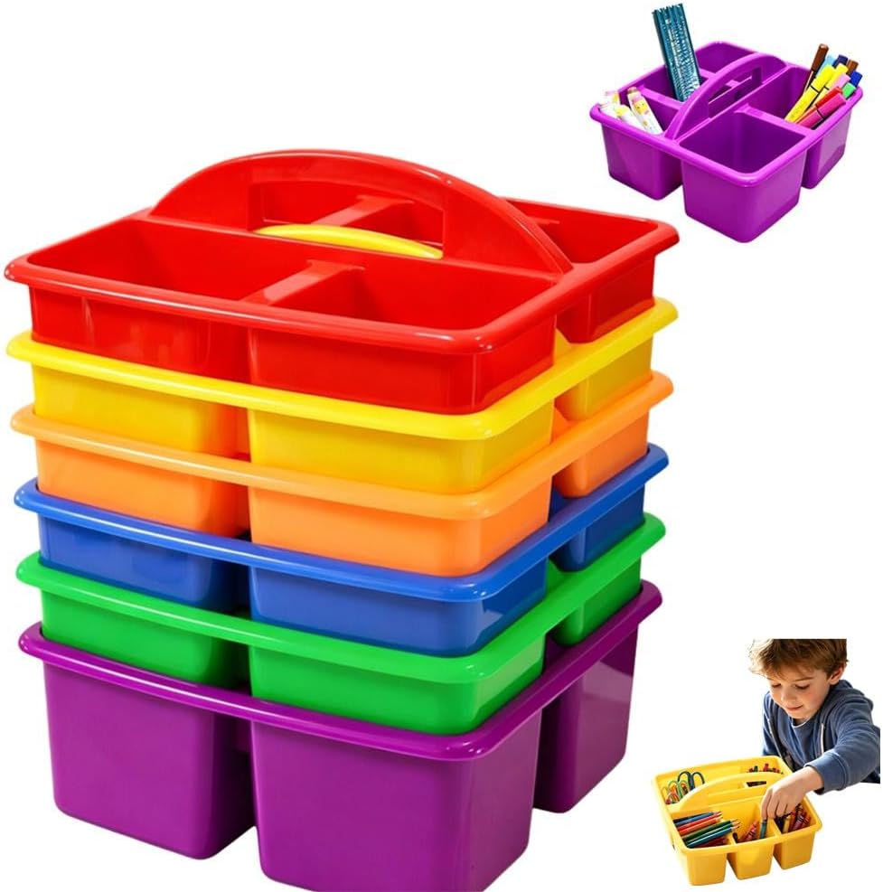 6pcs Stackable School Table Caddy with Handle
