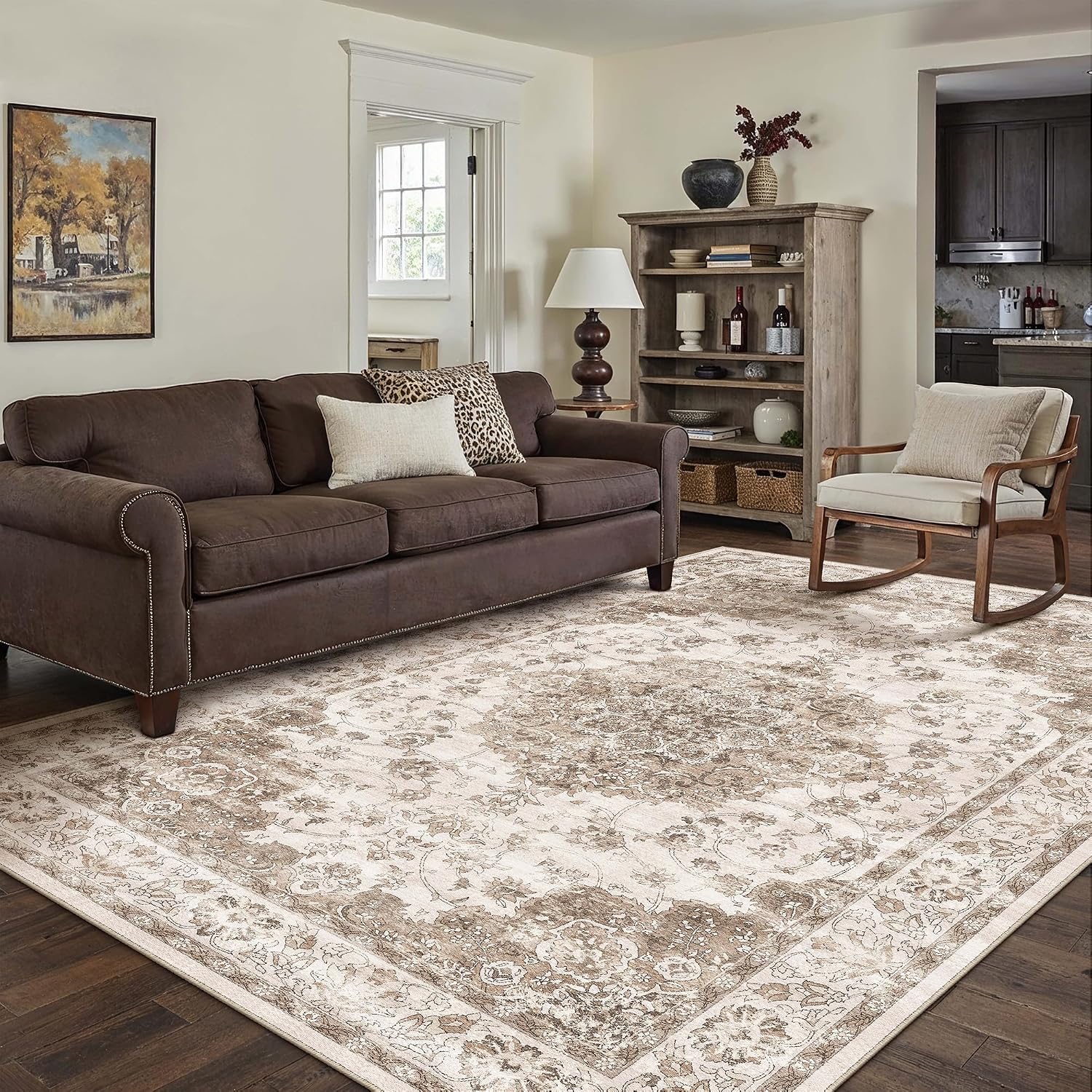 PureCozy 5x7 Washable Vintage Area Rug, Brown