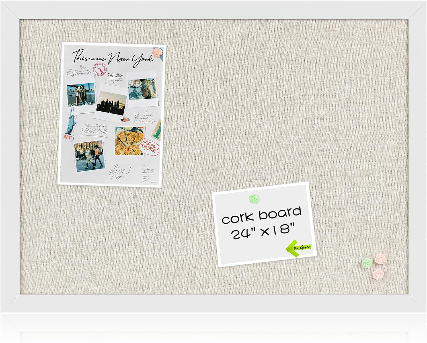 White Cork Bulletin Board 24x18" with Pushpins
