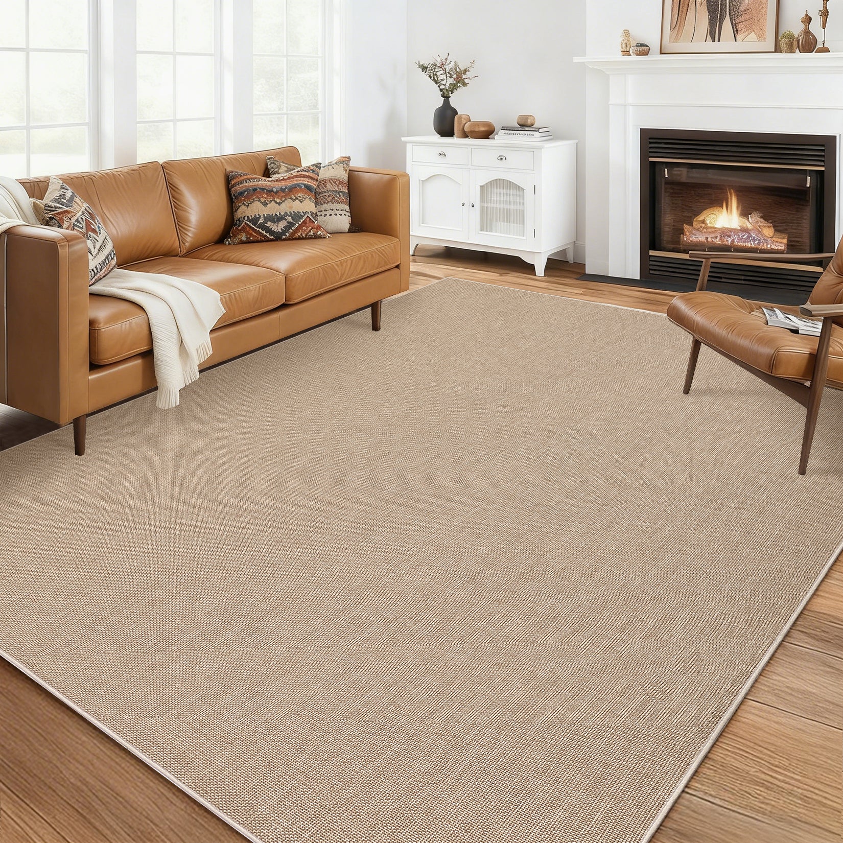 GARVEE Solid Low Pile Area Rug, Sand Beige