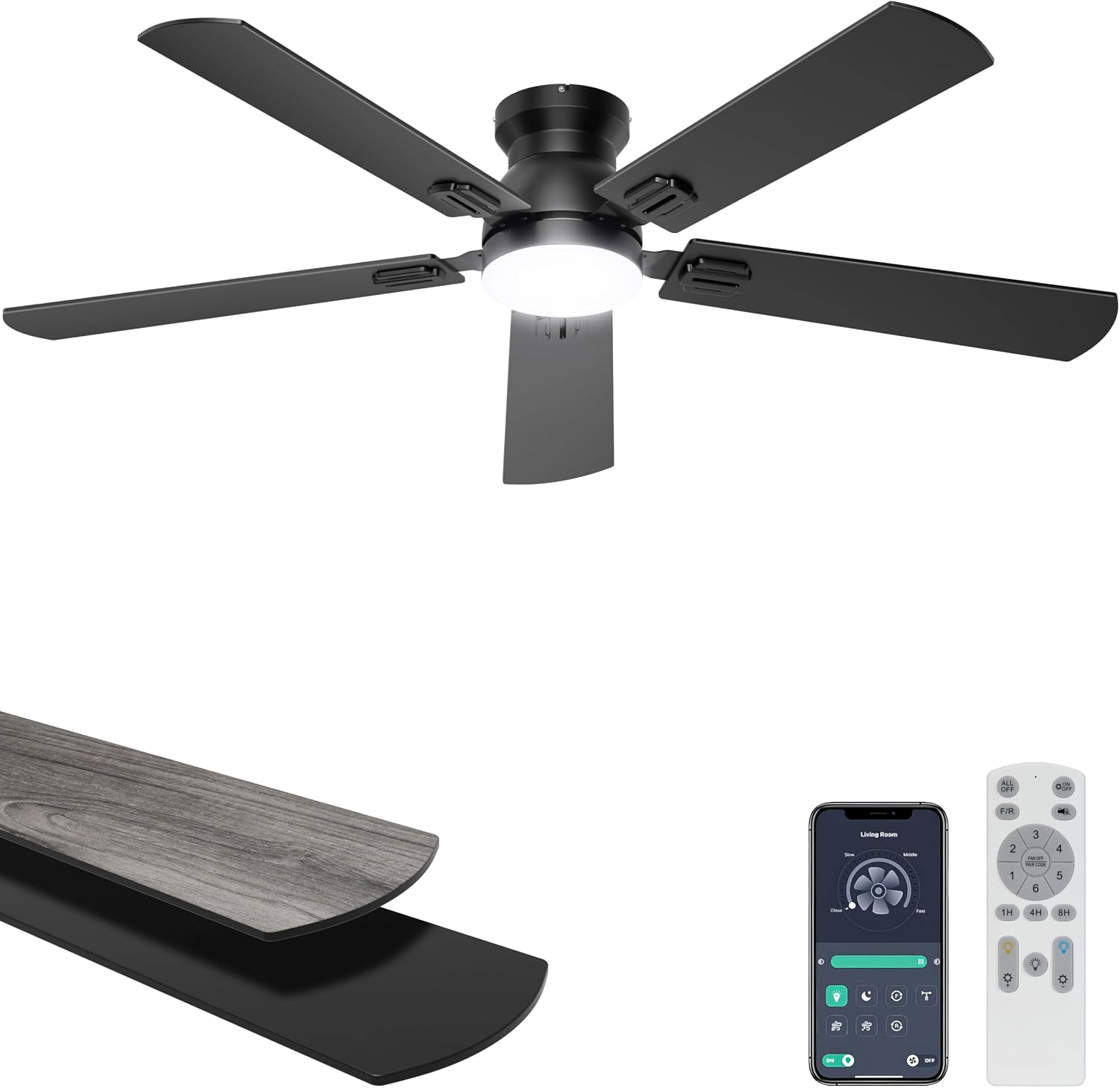 Ohniyou 52" Low Profile Ceiling Fan with Light