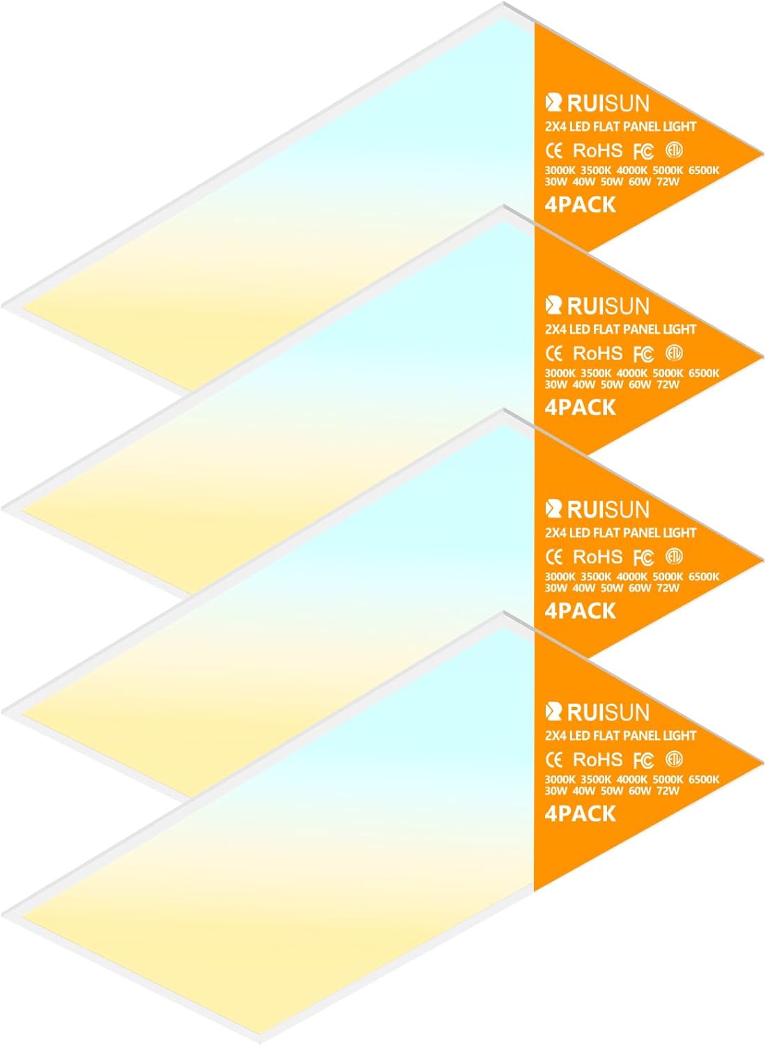 2x4 LED Flat Panel Lights 5CCT, 4 Pack