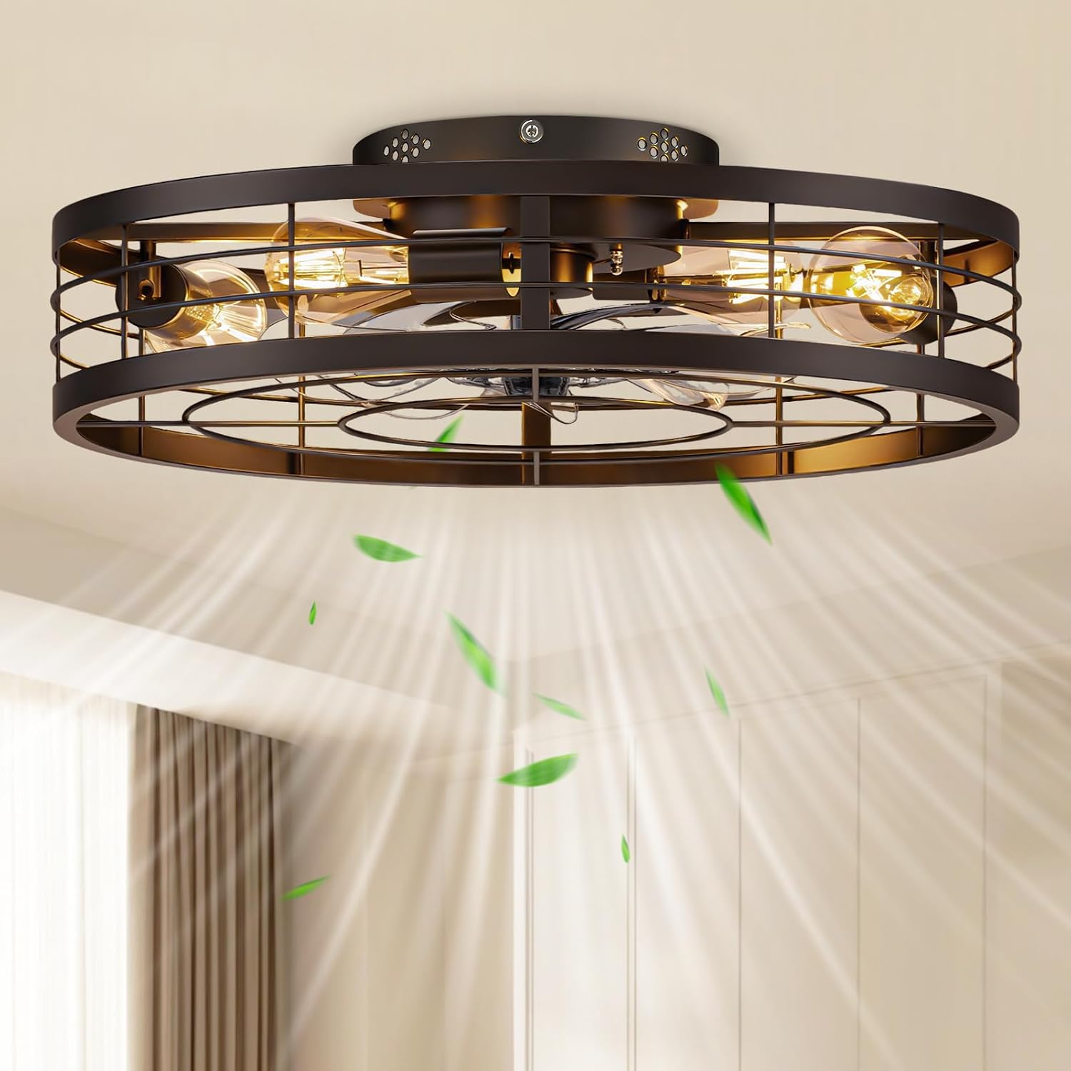 VOLISUN 23.6" Caged Bladeless Ceiling Fan, Black