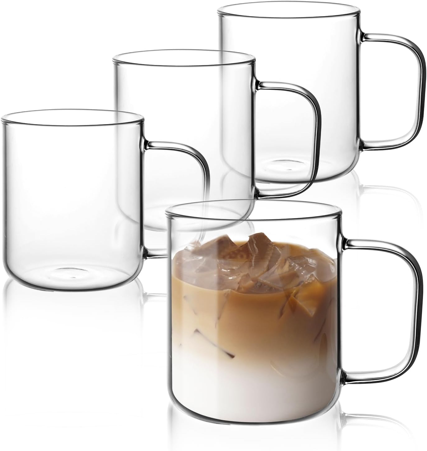 17oz Glass Coffee Mugs Set of 4, Clear