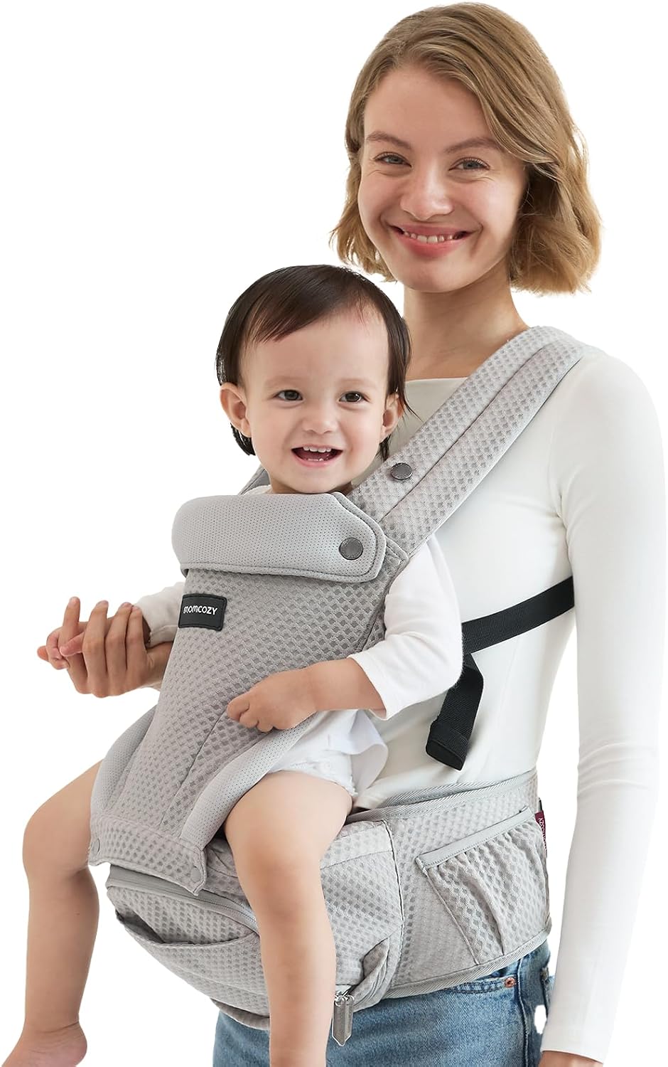 Momcozy 2-in-1 Baby Carrier with Hip Seat, Grey