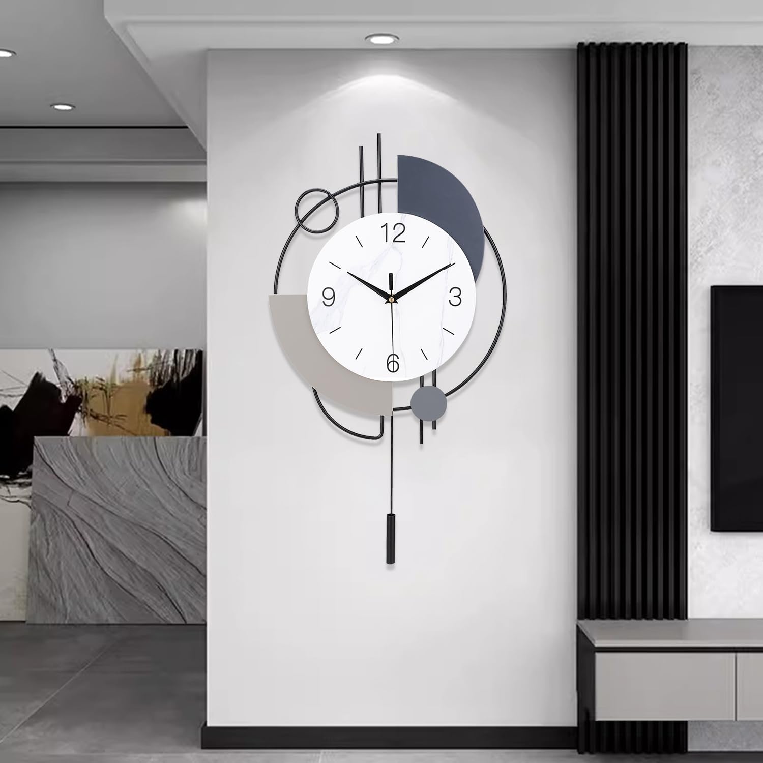 Large Pendulum Wall Clock, Silent Quartz, Black